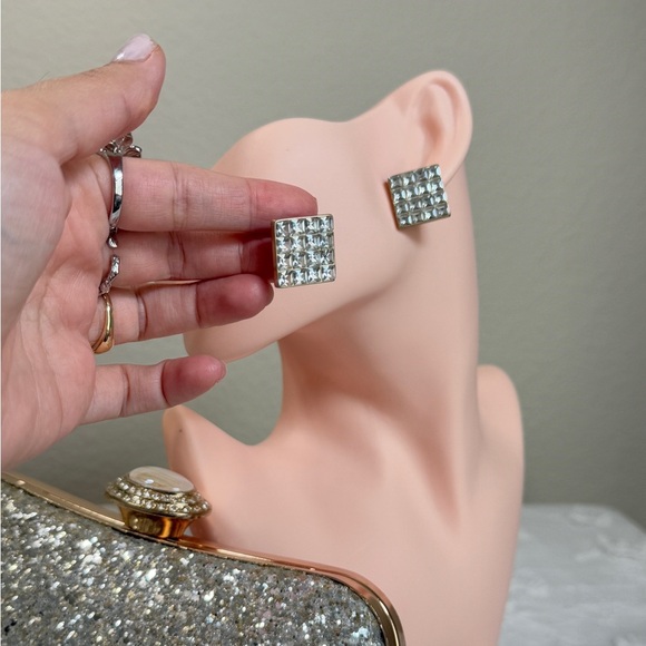 ✨ Square Crystal Stud Earrings — Modern Chic, Gold Plated, Statement Zirconia - Picture 6 of 8